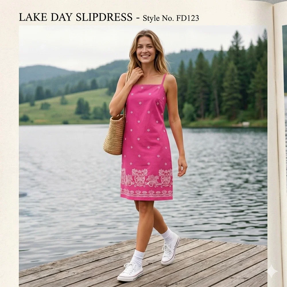 Vintage Ralph Lauren Sun Dress Pink Embroidered Linen-Cotton Boho 17.5 P2P - Picture 3 of 7